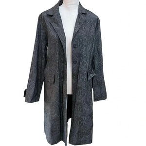 Vintage snack reptile print black and grey 90s 2000s button up trench coat